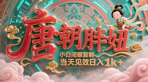 用AI克隆“唐朝胖妞”日更3条，平台疯狂推流，小白闭眼**，当天见效，日入1k+